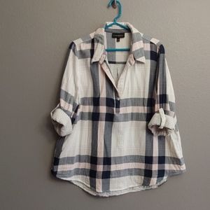 Plaid roll sleeve flannel shirt